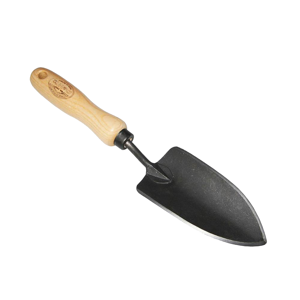Handcrafted forged small digging trowel with a tempered steel blade and wooden handle, ideal for farm, garden, and tool use, featured in digging and cultivating, garden accessories, best sellers, and promo eligible collections.