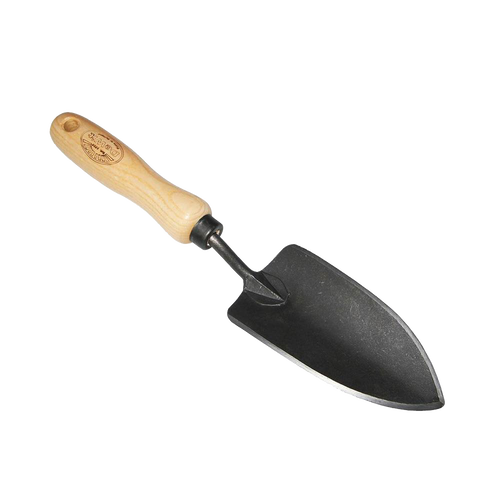 Handcrafted forged small digging trowel with a tempered steel blade and wooden handle, ideal for farm, garden, and tool use, featured in digging and cultivating, garden accessories, best sellers, and promo eligible collections.