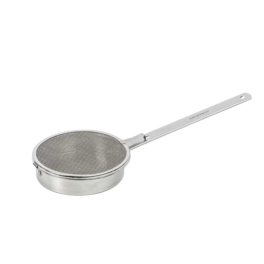 Stainless steel toasting pan with a ridged base and mesh screen, designed for even roasting of nuts and seeds, ideal for Kitchen & Food and Cookware collections.