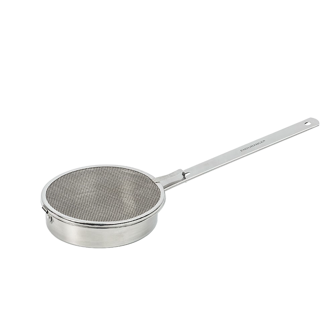 Stainless steel toasting pan with a ridged base and mesh screen, designed for even roasting of nuts and seeds, ideal for Kitchen & Food and Cookware collections.