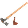 Hand-forged splitting maul with a wooden handle and protective leather sheath, designed for wood cutting and hauling, featured in Farm, Garden & Tool, Knives & Axes, Axes, Best Sellers, and Promo Eligible collections.