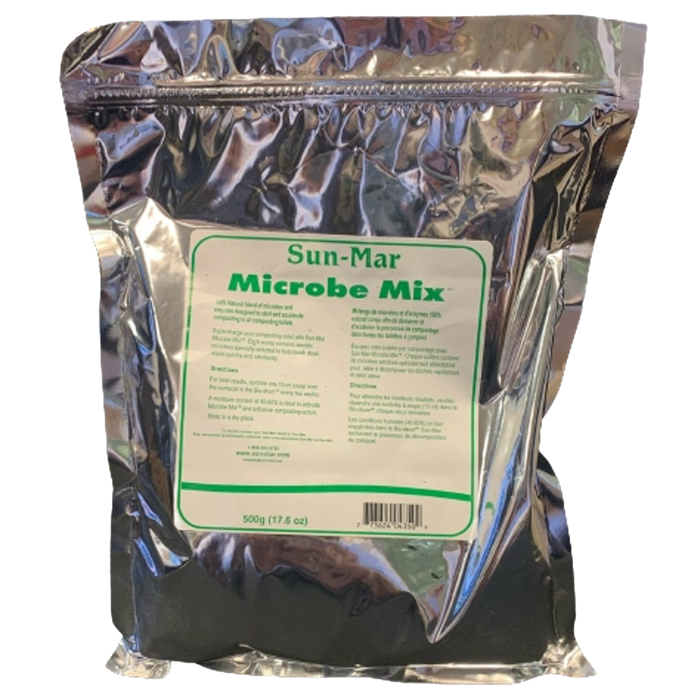 Silver foil package of aerobic bacteria for composting with green and white label, featured in Appliances, Composting Toilets, Best Sellers, Promo Eligible, and All Stoves & Appliances collections.