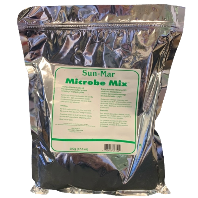 Silver foil package of aerobic bacteria for composting with green and white label, featured in Appliances, Composting Toilets, Best Sellers, Promo Eligible, and All Stoves & Appliances collections.