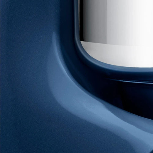 Close-up of a handcrafted deep blue stand mixer base with a polished stainless steel bowl, designed for Kitchen & Food, Baking Supplies, and Bread Making collections.