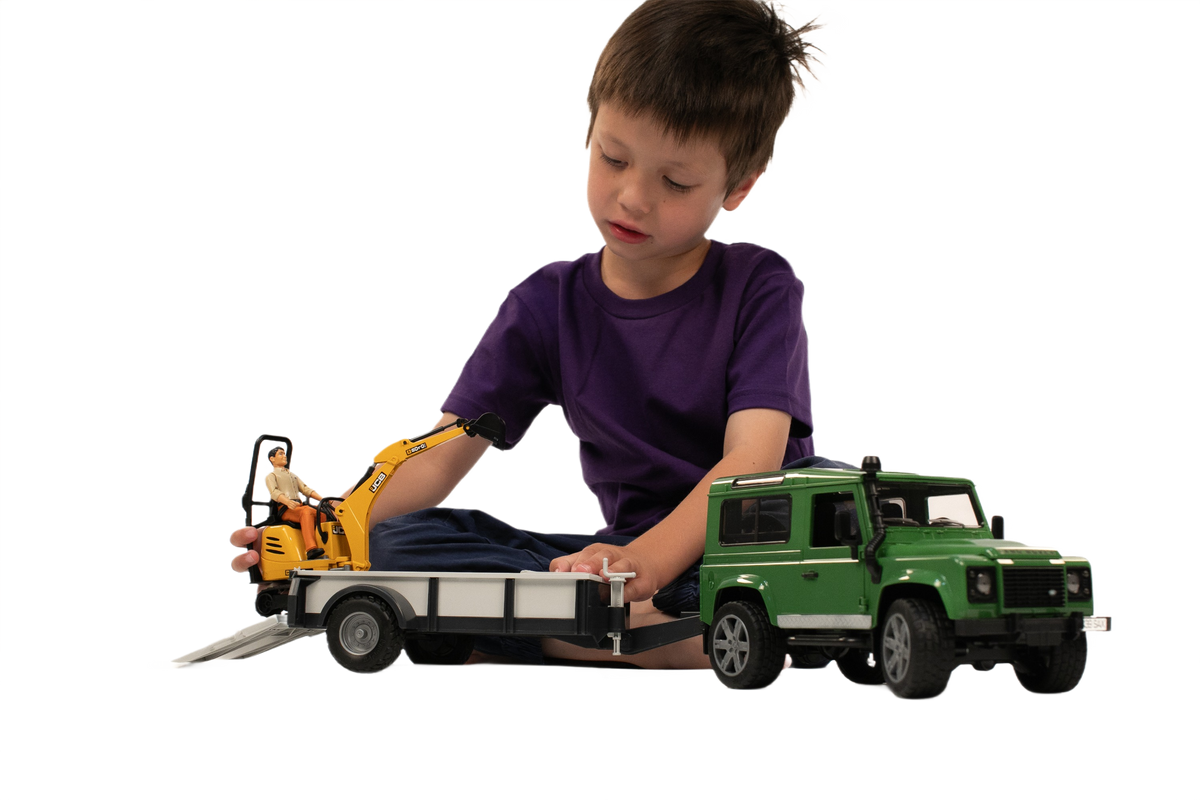 Bruder Toys Land Rover Defender with Trailer & JCB Excavator