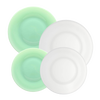Set of four handcrafted glass plates in soft green and clear colors, made in the USA, perfect for Kitchen & Food, Storage and Serving, and Best Sellers collections.