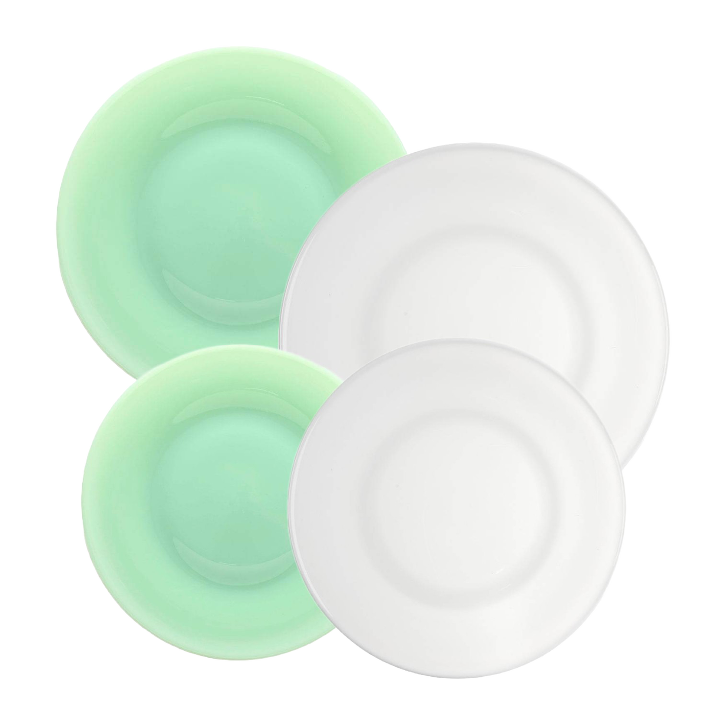 Set of four handcrafted glass plates in soft green and clear colors, made in the USA, perfect for Kitchen & Food, Storage and Serving, and Best Sellers collections.
