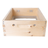 Handcrafted wooden hive box with ventilation holes and dovetail joints, designed for moisture control in beekeeping, made in USA and Amish made, part of Farm and Garden collections.