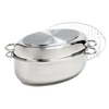 Polished stainless steel roaster pan with lid and rack, designed for cooking large poultry or roasts; durable cookware featured in Kitchen & Food, Cookware, Pots and Pans, and Best Sellers collections.