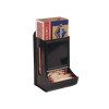 Wall-mounted black metal match holder with a compartment for a full box of wooden kitchen matches, designed for convenient use in stoves and hearth accessories.