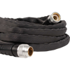 Lightweight black flexible garden hose with crush-proof metal couplings designed for easy handling, storage, and durability, featured in Farm, Garden & Tool and USA Made collections.