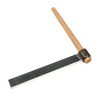 Handcrafted wood splitting froe with a sharp case-hardened steel blade and 16-inch hickory handle, designed for wood cutting and hauling, Amish made and USA crafted.