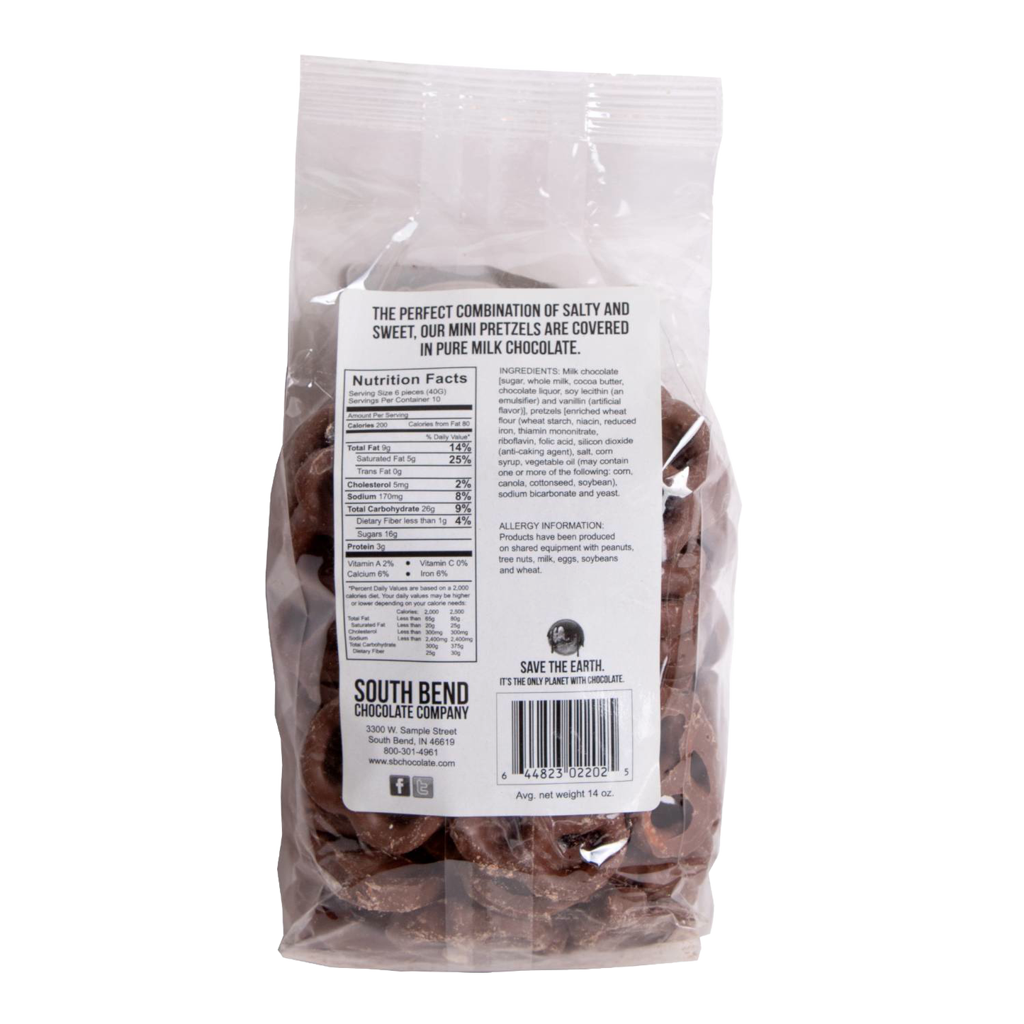 Clear resealable bag of handcrafted chocolate covered mini pretzels in milk chocolate, made in USA, a delicious snack from Kitchen & Food, Food, Snacks and Sweets, Candy, USA Made, Best Sellers, and Promo Eligible collections.