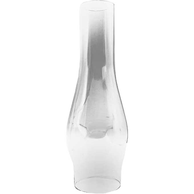 Clear handcrafted glass oil lamp chimney featuring a bulged midsection with a 2-5/8 inch base, suitable for vintage round wick lamps, included in Lamps & Lighting, Parts and Accessories, Chimneys and Globes, Best Sellers, and Promo Eligible collections.