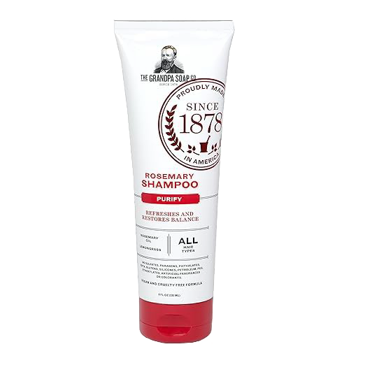 Tube of handcrafted rosemary shampoo made in USA, designed for gentle daily use to refresh and restore hair balance, featured in Health & Wellness and Grooming collections.