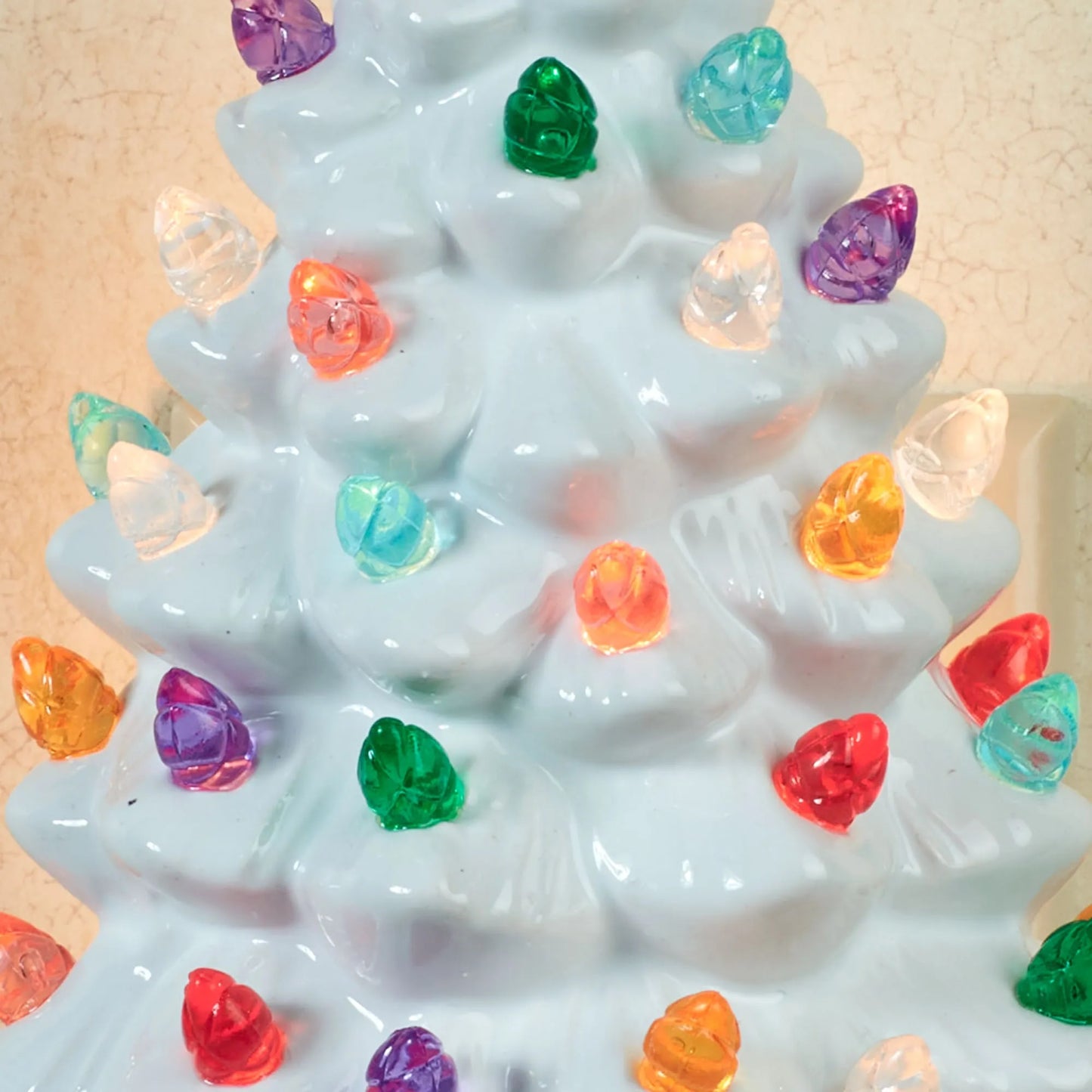 Unique handcrafted vintage-style ceramic Christmas tree nightlight featuring colorful bulbs in purple, pink, green, red, yellow, blue, and clear, perfect for Home & Decor, Holiday Decor, Best Sellers, and Promo Eligible collections.