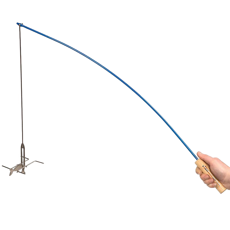 Handcrafted campfire fishing pole with heat-resistant wooden handle, stainless steel rod, and hooks for roasting multiple hot dogs or marshmallows, ideal for Farm, Garden & Tool, Camping, and Best Sellers collections.