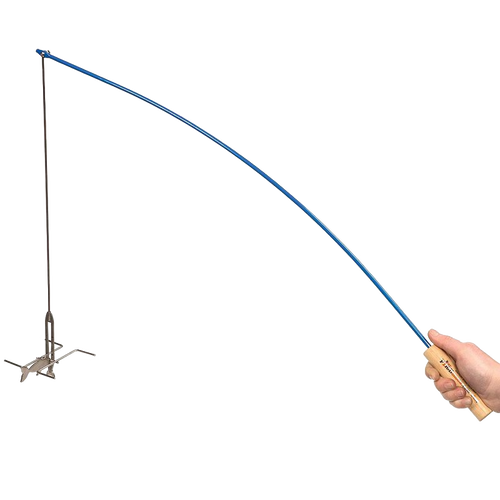 Handcrafted campfire fishing pole with heat-resistant wooden handle, stainless steel rod, and hooks for roasting multiple hot dogs or marshmallows, ideal for Farm, Garden & Tool, Camping, and Best Sellers collections.