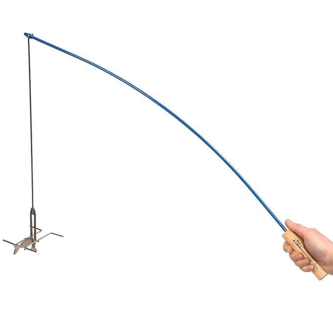Handcrafted campfire fishing pole with heat-resistant wooden handle, stainless steel rod, and hooks for roasting multiple hot dogs or marshmallows, ideal for Farm, Garden & Tool, Camping, and Best Sellers collections.