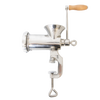 Stainless steel clamp-on meat grinder with wooden handle, featuring a built-in clamp for secure attachment to surfaces, ideal for Kitchen & Food and Specialty Equipment collections.