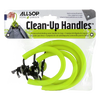 Set of four bright yellow interlocking rubber handles with black ties, designed to attach to tarp corners for convenient yard cleanup, suitable for Farm, Garden & Tool and Lawncare collections.