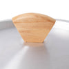 Close-up of a smooth wooden lid knob attached to a lightweight aluminum popcorn popper lid, part of cookware and Kitchen & Food collections designed for easy stovetop popcorn preparation.