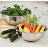 Two large heavy-gauge stainless steel bowls filled with fresh green kale, carrots, and yellow squash placed on a kitchen countertop, ideal for Kitchen & Food, Storage and Serving, Best Sellers, Promo Eligible collections.