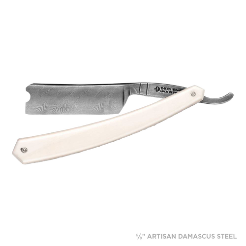 Open straight razor with an off-white handle and finely detailed blade designed for Grooming and Personal Hygiene, Health & Wellness, Best Sellers, and Promo Eligible collections.