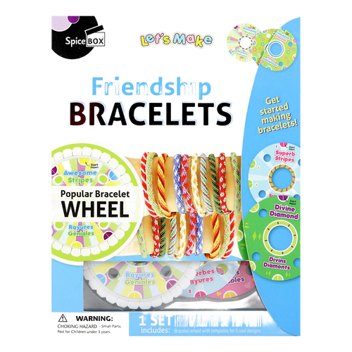 Colorful kit featuring a friendship bracelet wheel and vibrant thread designs, perfect for creative projects in Toys, Books & Games and Arts and Crafts collections.