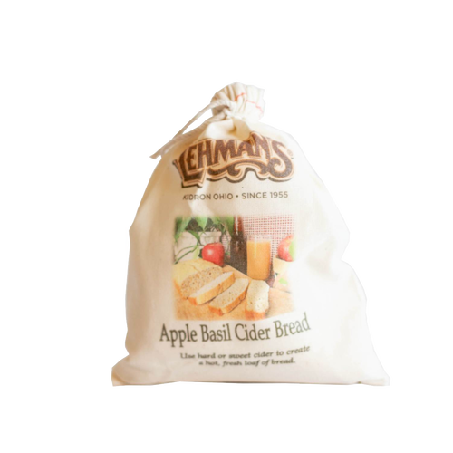 Soft fabric drawstring bag featuring handcrafted Apple Basil Cider Bread mix with rustic branding and baking instructions, ideal for Kitchen & Food, Pantry, Dry Goods and Mixes, Best Sellers, Promo Eligible collections.