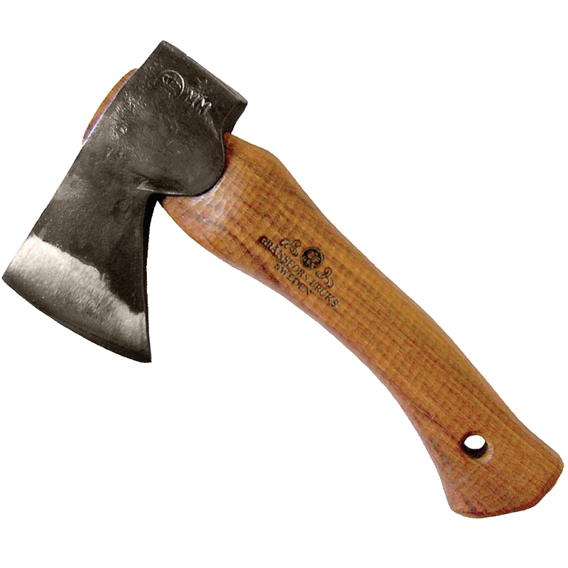 Handcrafted Gransfors Bruk hatchet with a tempered steel blade and smooth wooden handle, compact for small wood cutting tasks, ideal for Farm, Garden & Tool and Axes collections.