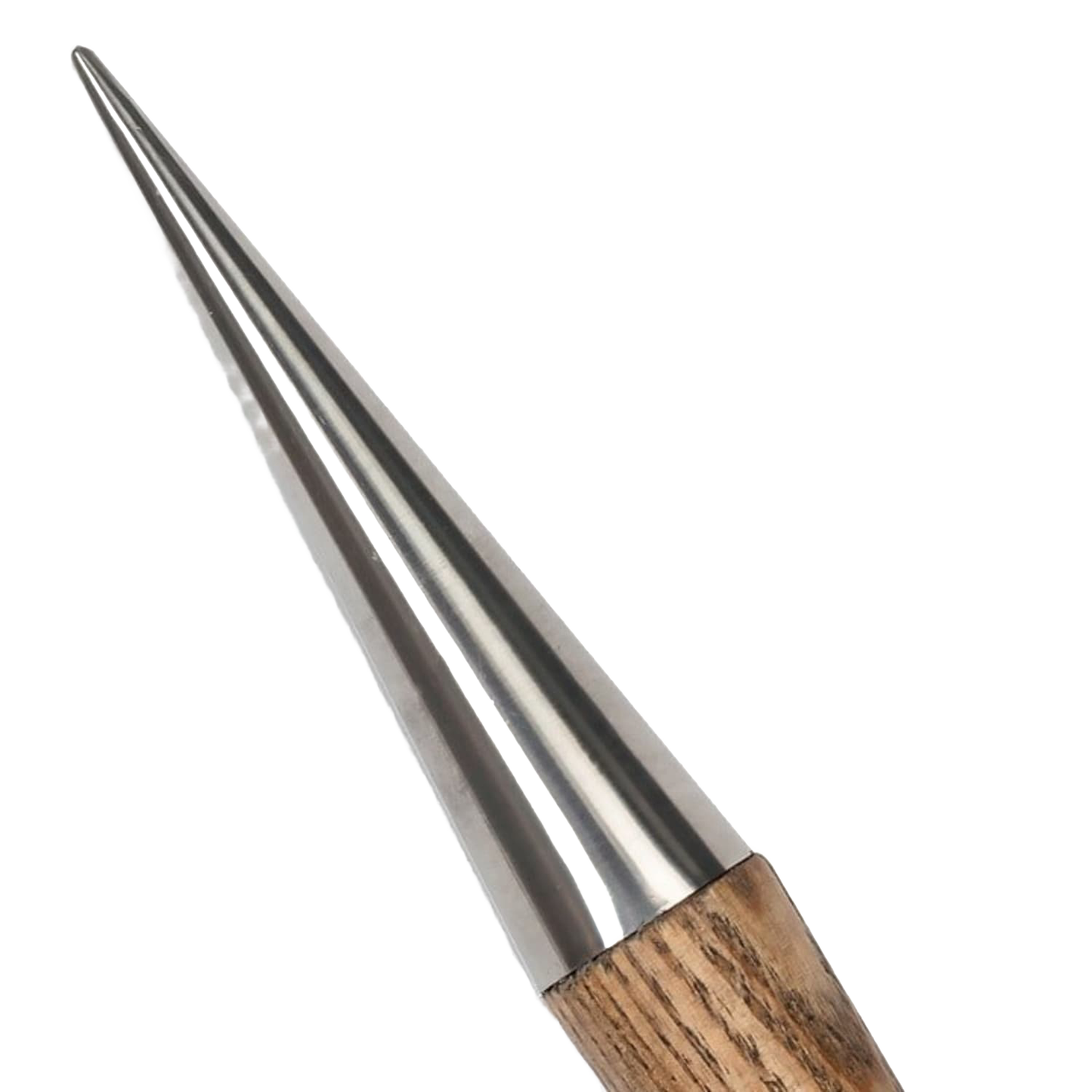 Hand tool featuring a mirror-polished stainless steel tapered dibber head with a smooth wooden handle, ideal for Farm, Garden & Tool, Garden Accessories, and Seeds and Planting collections.