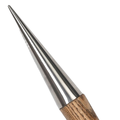 Hand tool featuring a mirror-polished stainless steel tapered dibber head with a smooth wooden handle, ideal for Farm, Garden & Tool, Garden Accessories, and Seeds and Planting collections.