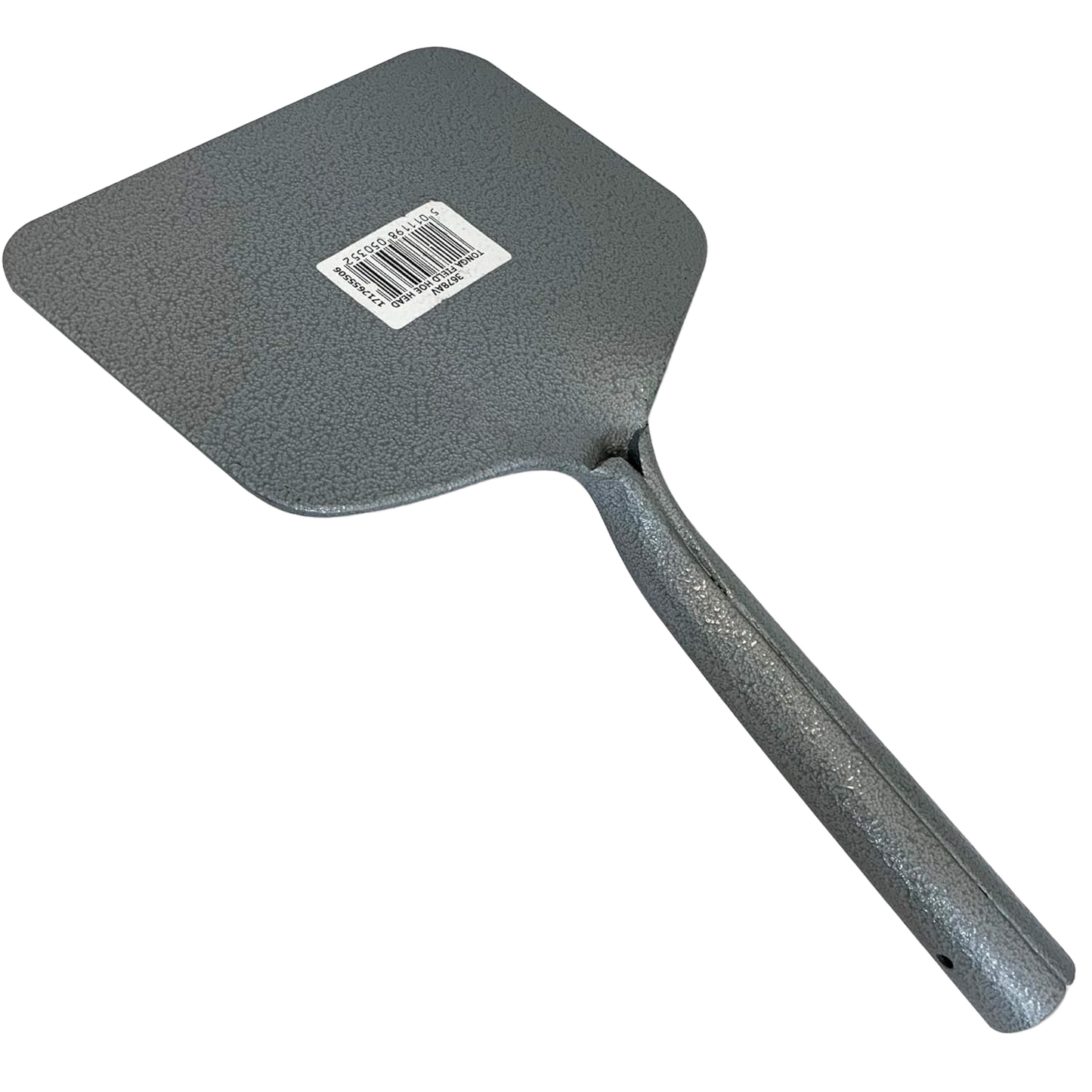Powder-coated steel hoe head with solid, textured finish and integrated handle, designed for durable weeding and cultivating in farm and garden tool collections.