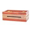 Handcrafted wooden puzzle box with geometric maze patterns on the sides, designed as a brainteaser for children's toys and games collections.