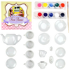 Handcrafted 17-piece mini tea set art kit with white porcelain cups, plates, teapot, sugar bowl, creamer, and colorful paints, designed for imaginative play in Toys, Books & Games and Children's Toys collections.