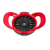 Red and black hard plastic kitchen gadget with stainless steel blades designed to cut apples into thin, uniform wedges, featured in Farm, Garden & Tool and Kitchen & Food collections.