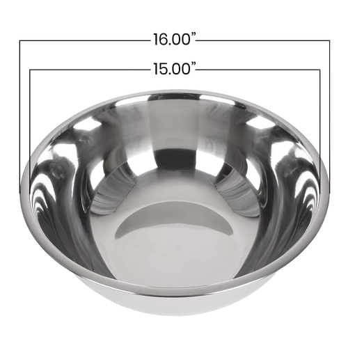 Large heavy-gauge stainless steel mixing bowl with polished finish, designed for Kitchen & Food, Storage and Serving, Best Sellers, and Promo Eligible collections.