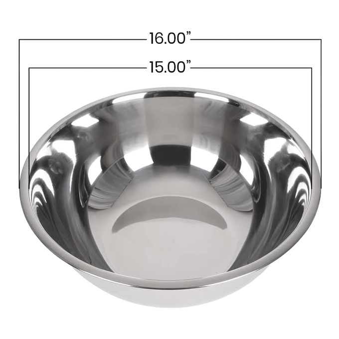 Large heavy-gauge stainless steel mixing bowl with polished finish, designed for Kitchen & Food, Storage and Serving, Best Sellers, and Promo Eligible collections.