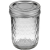 Handcrafted clear glass jar with quilted pattern and regular metal lid, designed for food preservation and canning, featured in Kitchen & Food, USA Made, and Best Sellers collections.