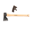 Handmade carpenter axe with wooden handle and forged steel head, including a protective leather sheath, ideal for woodworking in farm and garden tool collections.