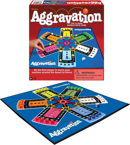 Aggravation board game featuring a colorful star-shaped marble race track with six player areas, dice, and marbles, part of Toys, Books & Games, Children's Toys, and Table and Board Games collections.