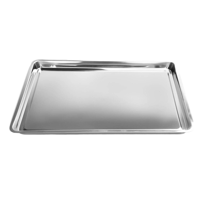 Durable stainless steel baking pan with smooth, stain-resistant surface and flat rim, ideal for versatile use in Kitchen & Food, Cookware, Baking Supplies, and Best Sellers collections.