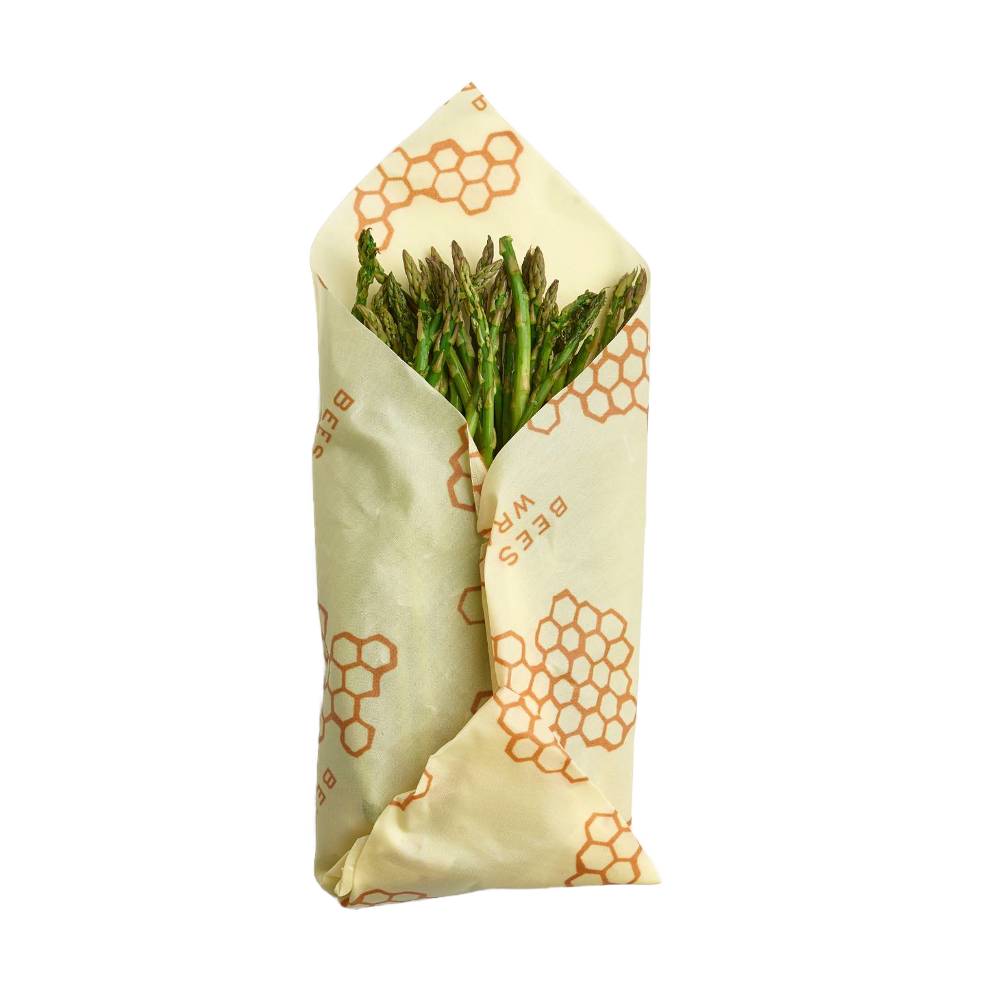 Handmade large beeswax food wrap featuring hexagonal patterns, eco-friendly and reusable for fresh storage of produce like asparagus, part of Kitchen & Food and USA Made collections.