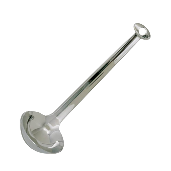Compact stainless steel ladle with a short handle featuring a small hanging hole, perfect for serving gravies, soups, and sauces in Kitchen & Food and Storage and Serving collections.