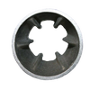 Close-up view of a metal corn sheller component with small teeth, handcrafted in the USA, designed to pull kernels off seed corn without breaking germ ends, featured in Farm, Garden & Tool, Farm Tools, USA Made, Best Sellers, and Promo Eligible collections.