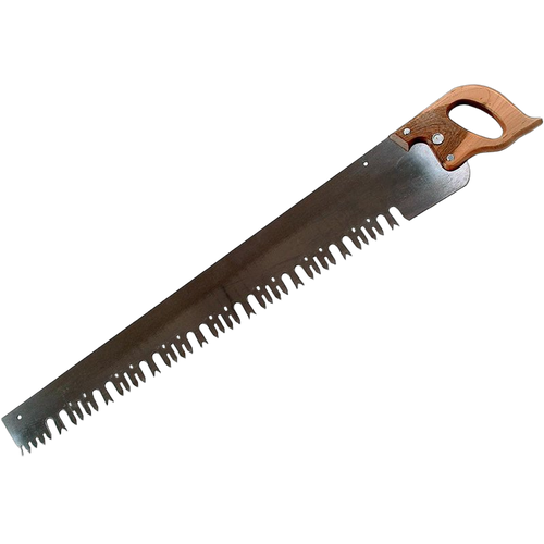 One-man crosscut saw with a precision ground blade and wooden handle, designed for wood cutting and hauling, handcrafted and made in USA, featured in Farm, Garden & Tool and Best Sellers collections.