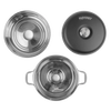 Top view of a handcrafted camping oven featuring a three-part stainless steel design with handles and a black perforated lid, ideal for outdoor baking in Farm, Garden & Tool and Camping collections.