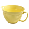 Durable melamine mixing bowl in soft butter yellow with textured exterior, built-in spout and handle for easy pouring, perfect for Kitchen & Food, Cookware, and Baking Supplies collections.