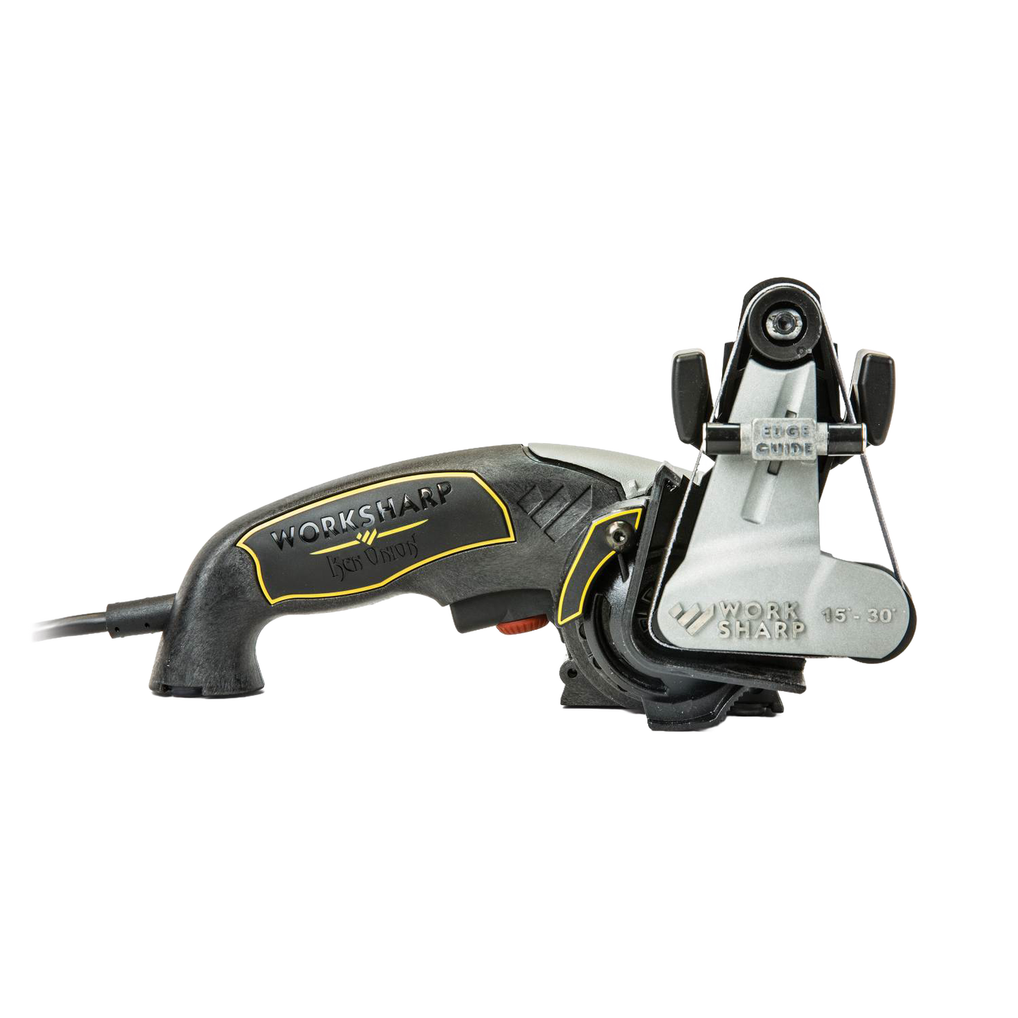 Electric knife and tool sharpener with ergonomic handle and angle guides, designed for sharpening various blades, ideal for Kitchen & Food, Food Prep, Knives, Sharpeners and Cutting Boards, and Best Sellers collections.